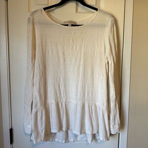 LOFT Cream Textured Long Sleeve Blouse
